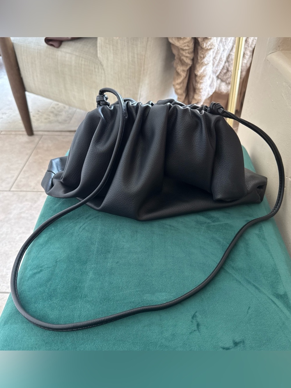 The Drop Black Ruched Cloud Dumpling Shoulder Bag Clutch Purse